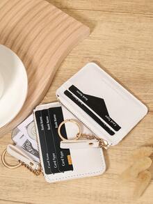 Cartera/Monedero minimalista de unicolor blanco, con cremallera y cadena, múltiples ranuras para tarjetas, bolsillo para monedas y ventana para identificación, compacto y delgado, unisex, para uso diario y viajes de compras - Blanco - Ver 8