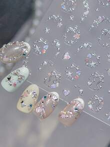 精致星形爱心美甲贴纸，5D金属质感高品质梦幻自粘美甲贴纸，3D美甲贴花DIY - 彩色 - 查看 4