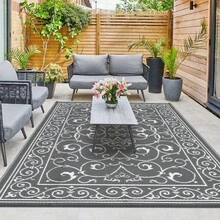 Modern Convolvulus Outdoor Area Rug UV Resistant Waterproof Breathable Easy To Maintain Lightweight Pet Friendly Camping Carpet For RV Trip Balcony Picnic Backyard Garden Picnic Beach - Gray - View 5