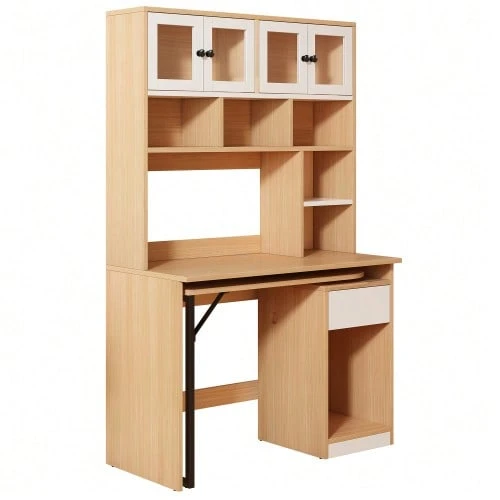 Computer Desk, Shelving Unit, Filing Cabinet, Work Desk, Office Cabinet, Natural White 180 Cm - 自然色 - 查看 1