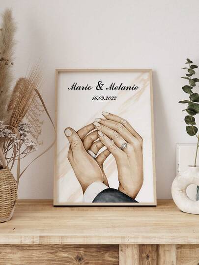 1pc Personalized Canvas Poster, Customized Couple Wall Art With Personalized Name And Date, Modern Home Decor For Bedroom, Living Room, Corridor, Hotel, Apartment, Dorm, Valentine's Day, Anniversary, Wedding Gift, Frameless