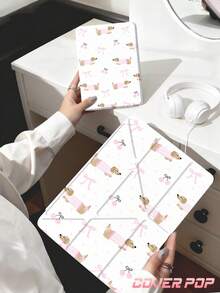 臘腸狗蝴蝶結與櫻桃圖案保護殼，相容 iPad Air 4/5 10.9"、7/8/9 10.2"，內建筆槽，相容 Tab S6 10.4"、Tab A7 Lite 8.7"，返校季、情人節、新年禮物 - 彩色 - 查看 9