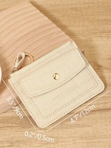 Monedero con cadena y patrón de cocodrilo en beige, mini monedero con cremallera y solapa con múltiples ranuras para tarjetas, bolsillo para monedas de cuero PU, unisex para uso diario y viajes, accesorio compacto y minimalista para regalo de cumpleaños o Navidad - Beis - Ver 9