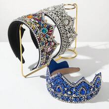 Heming Retro Baroque Full Rhinestone Crown Wide Headband, High-End Luxury Wedding Hair Accessories For Women - 彩色 - 查看 3