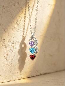 1pc Personalized Heart-Shaped Birthstone Necklace, Silver DIY Jewelry For Women, Custom Birthstone Gift For Birthday Anniversary Graduation - White - View 2