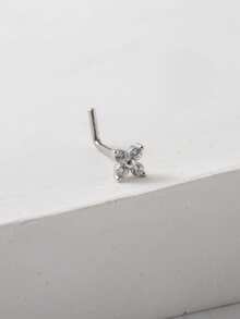 1 chiếc khuyên mũi hình cỏ bốn lá đính đá Cubic Zirconia, khuyên mũi bạc không gây dị ứng, trang sức xỏ khuyên hình hoa may mắn. - Bạc - Xem 3