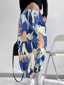 Women's Fashionable Casual Comfortable Trousers Abstract Camouflage Pattern With Blue Orange And Yellow Shapes Drawstring Design 3D Printed Athletic Sweatpants,Suitable For Everyday Wear In Spring, Summer And Autumn - style - 查看 1