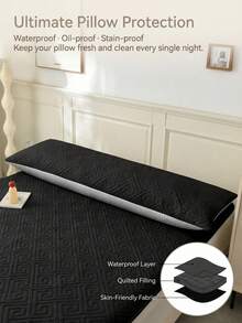 1 Set Couple Pillow Protector, Triple Protection Quilted Waterproof Pillow Cover, Anti-Saliva, Oil, Dust, Extends Pillow Lifespan, Pet-Friendly, Washable & Reusable, Soft & Breathable For Home, Hotel, Dorm - Black - View 4