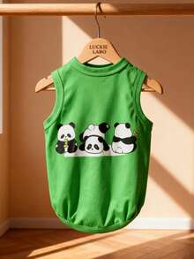 LUCKIE LABO 2pcs/Set Green Cute Panda & Bamboo Print Pet Vest, Physical Anti-Flea, Reduce Shedding, Insulation, Breathable For Small/Medium Dogs & Cats Indoor/Outdoor - Multicolor - View 5