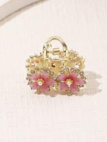 1pc Cute Pink Sakura Rhinestone Faux Pearl Metal Hair Clip, Suitable For Daily Wear Claw Clips Winter Hair Accessories Flower Hair Clip Summer Beach Vacay Hair Clips - Pink - View 4
