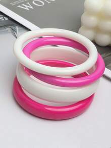 4pcs Retro Resin Multi-Color Acrylic Bangle Bracelets, Fashionable & Versatile Daily Wear For Women - Hot Pink - View 2