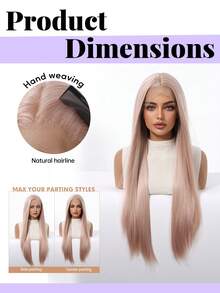 30 Inch Pastel Pink 13x4 Lace Front Wig For Women Long Straight Synthetic Hair Wig Pre Plucked Natural Hairline Heat Resistant Glueless Hair Wig Daily Party Cosplay Realistic Hairline Lightweight Breathable Easy Install Beginner Friendly - 藕粉色 - 查看 4