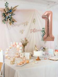 1/2 piezas Globo de lámina de poliéster de 32 pulgadas en color oro rosa con el número 1 grande, globo de helio digital grande y globo corona. Decoración de fiesta de cumpleaños número 1 feliz para niños o niñas, suministros de fiesta de aniversario gigantes - Multicolor - Ver 6