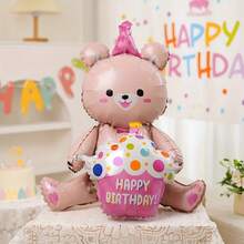 1/2pcs 31.49 Inch Cute Cartoon Pink Hugging Cake Bear Foil Balloon - No Electricity Required, Multi-Color Combination Suitable For Birthday Party Decoration, Indoor And Outdoor Use, Holiday Event Accessory | Cartoon Bear Shape | Colorful Design, Birthday Decoration, Halloween Decoration, Christmas Decoration - Multicolor - View 7