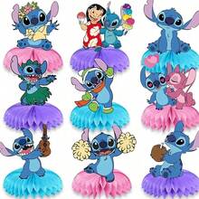 Decoración de centro de mesa para fiesta de cumpleaños con tema de Stitch azul, decoración colgante de pared para ambiente de fiesta en el hogar - Ver 14