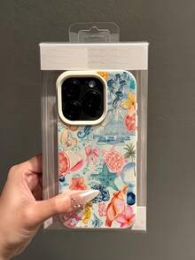 1件白色極簡風個性化水下世界海馬海龜圖案手機殼，適用於 iPhone 16 Pro Max/17/16/15/14 Plus/13/12/11/Air 及系列 - 彩色 - 查看 3