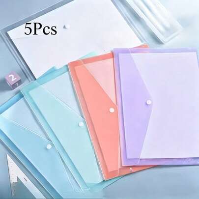 A4 Morandi Color Plastic Binder Set, 5pcs Assorted Colors, Snap Closure Large Capacity, Office/School Exam File Storage, Fashionable Design, Back To School Supplies