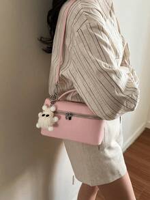 Dedoo 1 Set Women Plain Embossed PU Square Crossbody Bag & Wallet, Fashionable Cream Color Suitable For Daily Use - Pink - View 5