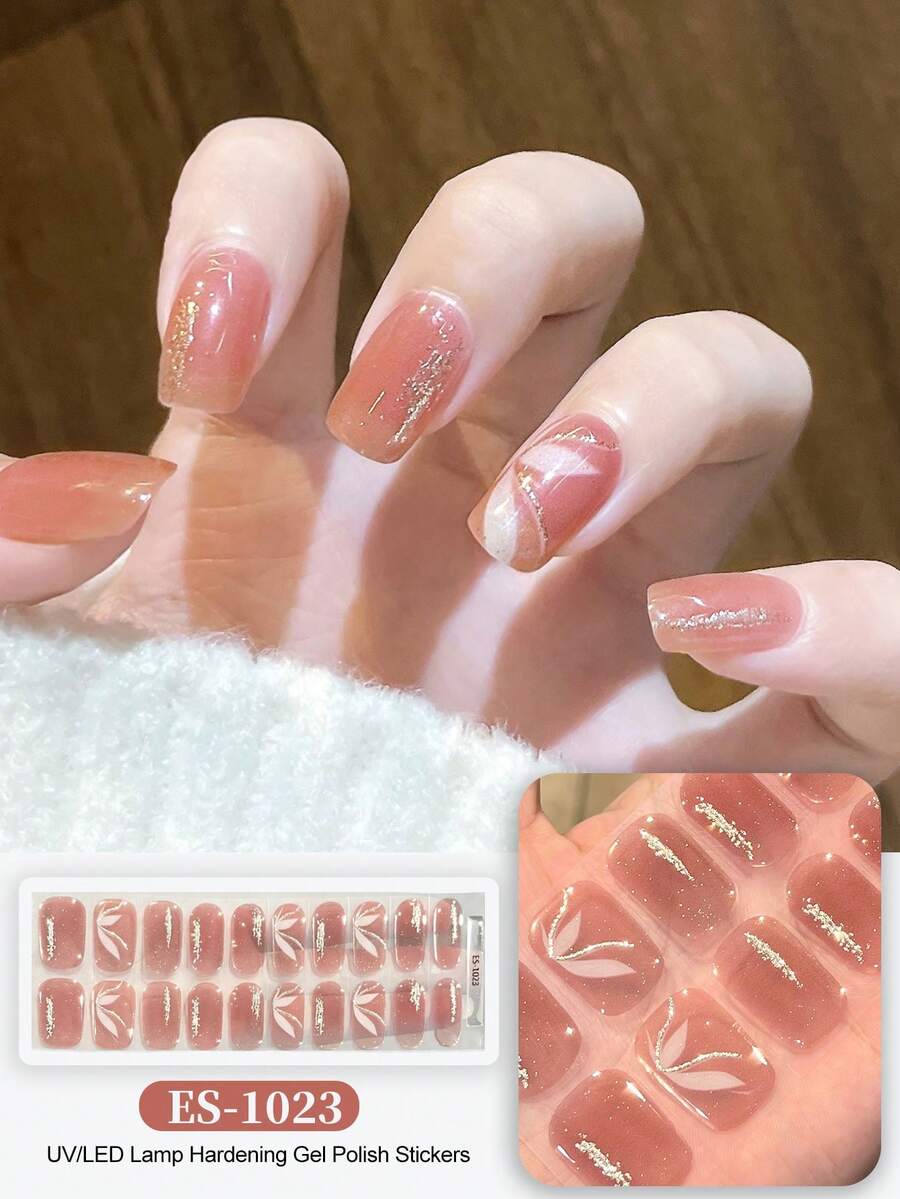 20 miếng dán móng tay gel bán khô, chất lượng salon, bền lâu, dễ dán và gỡ bỏ, cần đèn UV để làm khô. - Màu Hồng Dưa hấu - Xem 1