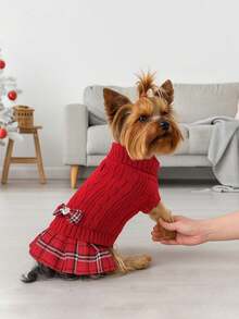 1-Pack Dog Sweater Dress, Suitable For Small Dogs, Winter Warm High-Neck Sweater, Soft Knit Fabric, Cute Dog Dress, Suitable For Teacup Dogs, Yorkshire Terriers, Chihuahuas, And Other Small Dogs. - Red - View 3