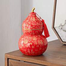 陶瓷福字葫芦罐，适合家居节日装饰、中国新年、家居摆设、桌面摆件、茶室橱柜摆件、玄关展示、乔迁新居礼物 - 查看 2