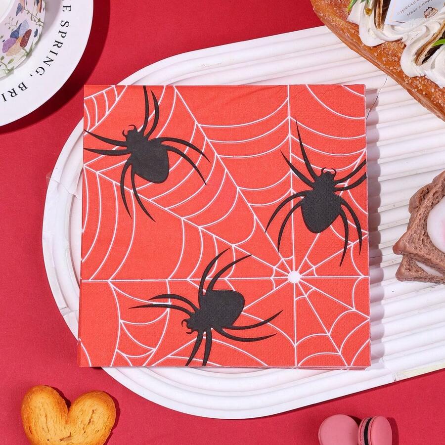 20/40/60入 黑白蜘蛛印花一次性餐巾紙,前衛次文化蜘蛛網雞尾酒餐巾紙,2層加厚哥德風派對裝飾餐巾紙,適合生日派對、暗黑哥德派對、恐怖主題派對及甜點桌裝飾 - 多色 - 查看 1