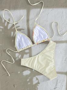 Bộ bikini dây buộc cổ họa tiết hoa gợi cảm dành cho nữ, kiểu dáng thời trang và thoải mái, phù hợp cho kỳ nghỉ hè, đi biển và các dịp lễ hội. - trái cam - Xem 7