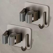 Clips organizadores de fregona montados en la pared, soporte autoadhesivo para fregona de baño, ganchos para estante, abrazadera de Clip de fregona de acero inoxidable, 1/2 Uds. - Multicolor - Ver 9