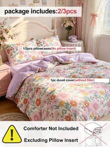 蜜月花卉印花床上用品套装（2件套 = 1个被套 + 1个枕套；3件套 = 1个被套 + 2个枕套） - 100% 涤纶数码印花面料，柔软透气，抗皱，枕套不含枕芯（不含被芯） - 适用于单人床、双人床、大号床、特大号床等各种尺寸的卧室和宿舍，通过 Oeko-Tex 认证，是送给妈妈的理想礼物 - 彩色 - 查看 4