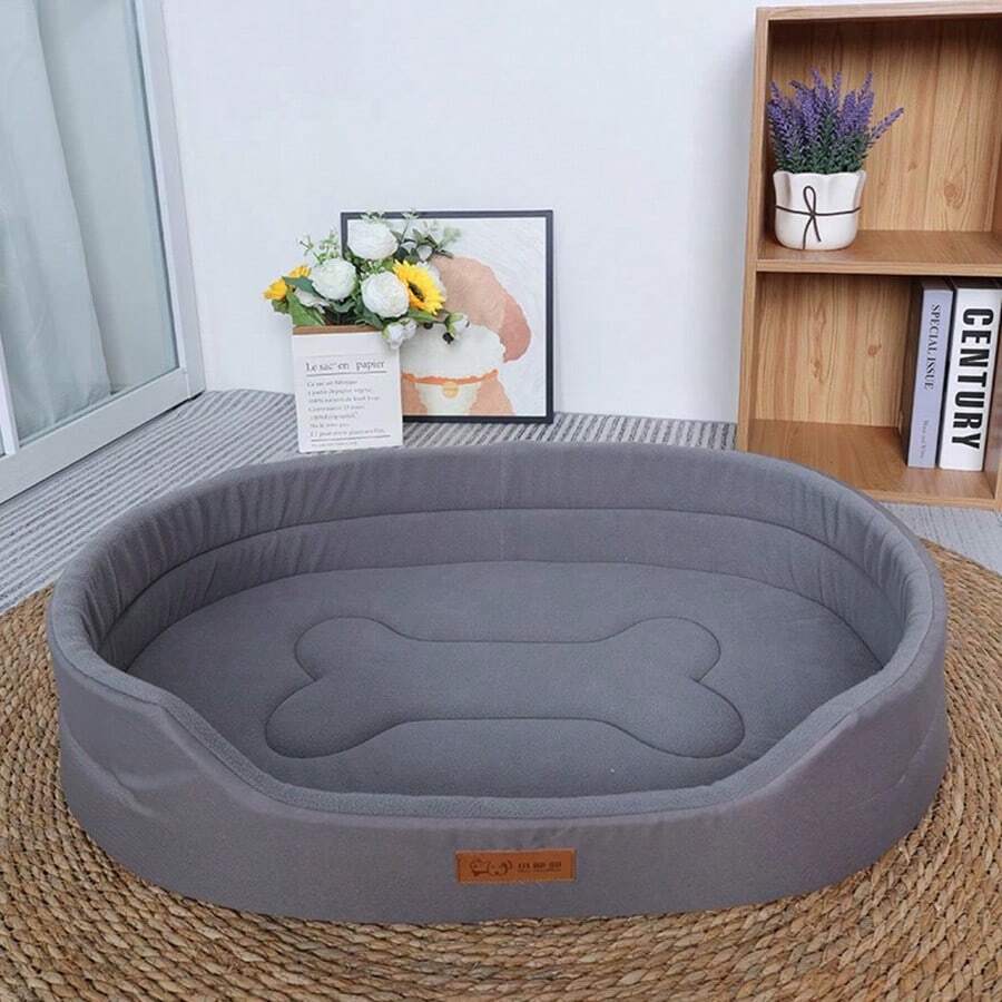 1pc Pet Bed, Removable & Washable, Suitable For All Seasons, Half-Enclosed Design, For Small/Large Dogs & Cats - Dark Grey - View 1