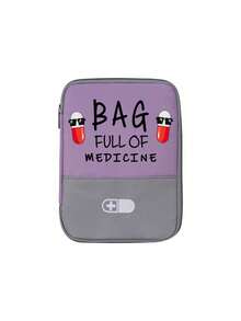 印有「BAG FULL OF MEDICINE」與藥丸圖案的便攜式醫療包，便攜式露營藥袋，精巧急救包，旅行與居家便攜收納袋版本，小型藥袋，便利包，緊急救護包 - 彩色 - 查看 15