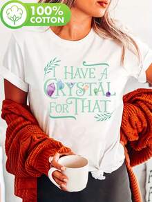 Camiseta moderna 2026Y-Verde con impresión de frases mágicas de cristal y terapia de energía de chakras, manga corta, cuello redondo, top casual para verano y primavera, camiseta de ropa para mujer. - Blanco - Ver 7