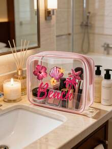 Floral & Shell Pattern PVC Waterproof Beach Bag, PVC Cosmetic Bag, PVC Travel Organizer Pouch With Zipper - Lightweight, Fade-Resistant Makeup And Toiletry Bag, Unisex, TSA-Approved Portable Cosmetic Case, Easy-To-Wipe Design, Ideal For Mothers, Teachers, Friends, Nurses, School And Vacation, Mother's Day Gift, Summer Essential - Multicolor - View 10