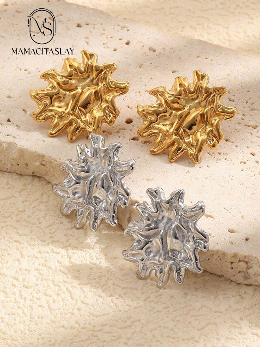 MamacitaSlay Khuyên tai thiết kế độc đáo, mạ vàng 18K, làm từ thép không gỉ, họa tiết hoa văn tinh tế dành cho nữ. - Hoa tai - Xem 1