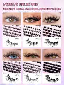 280pcs C-Curl Cat Eye Effect Lash Clusters, 6 Mixed Styles, 10-16mm Length, Thick Curled Natural Lash Extension Set, DIY Personal False Eyelashes - C - View 2