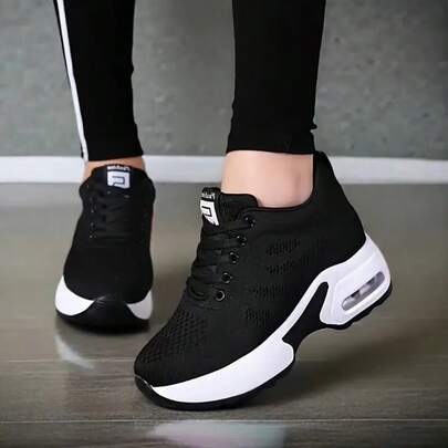  Sosenfer Women's Hidden Wedges Platform Sneakers Low Top Lace Up Shoes Height Increase Sneakers Athletic Walking Shoes High Heel Mesh Fashion With Air Cushion For Women Girls Lightweight, Breathable Mesh Casual Shoes All-Season Comfort