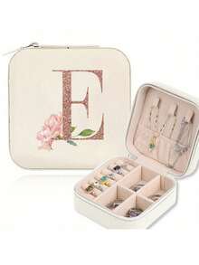 Zippered Faux Leather Jewelry Box - Waterproof And Lightweight, Ideal For Travel. Designed With A-Z Floral Patterns, Made Of PU Leather, Minimalist And Elegant Style. Includes Detachable Necklace Display Rack And Ring/Earring Dividers. An Exquisite Gift For Women With Decorative Lid And Storage Solution - Multicolor - View 24