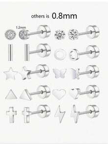 20pcs Stainless Steel Stud Earrings Set For Women Star Moon Flower Heart Leaf Opal 16G Or 20G Cartilage Earrings Hypoallergenic Flatback Earrings Piercing Jewelry Valentines - Ear Stud - View 12
