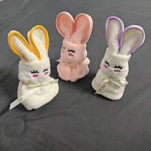 Cute Rabbit Face Washcloth Gift Set, Includes Ribbon, Available In Soft Pink/Light Blue/Pure White/Bright Red, Heart-Shaped Ears & Eyelids Design, Modern Animal Theme Fabric, Suitable For Bathing, Wedding, Birthday - Multicolor - View 10