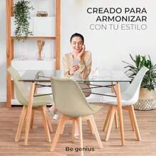 Silla de Comedor Moderna con Asiento Acolchado de Diseño Minimalista Tipo Eames Tulip - Silla Ergonomica Acojinada con Estructura de Madera Ideal para Interior - Beis - Ver 6