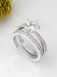 2pcs Luxurious Cubic Zirconia Stone Rings, Suitable For Women, Ideal For Weddings, Engagements, Anniversary Parties, Valentine's Day Gifts - 1# - View 10