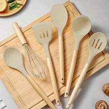 12-Piece Luxury Silicone Kitchen Cooking Utensils Set With Wooden Handles, Egg Beater, Brush Pliers, Heat-Resistant And Non-Stick Cookware, Essential Kitchen Small Tools, Healthy, Khaki Color - Màu Khaki - Xem 11