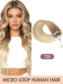 Micro Loop Human Hair Extensions, Silky Soft Hair With Voluminous Ends, Highlight Color Micro Bead Invisible Micro Loop Real Human Hair For Women - 彩色 - 查看 19