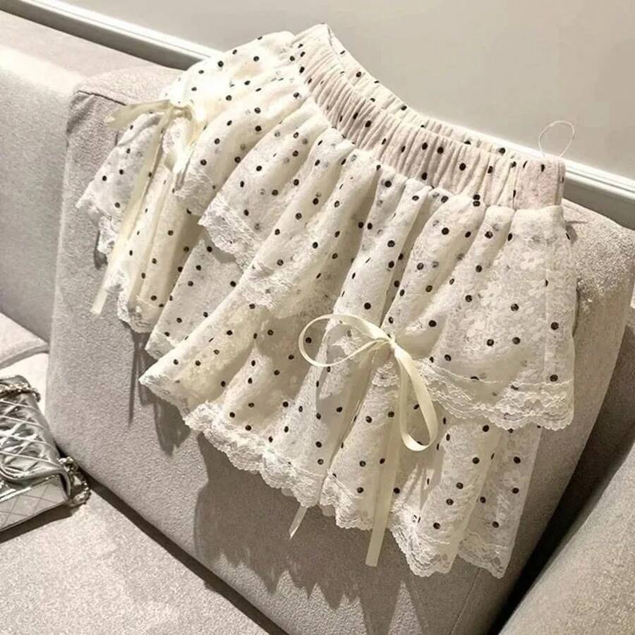 Mini Faldas para Mujer dulce lindo Jupe moda verano japonés 2025 Faldas Mujer De Moda arco lunares volantes Y2k Falda - 1495 - Ver 1