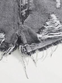 Women's Casual Floral Print Distressed Frayed Hem Denim Shorts, Summer - Gris Claro - Ver 4