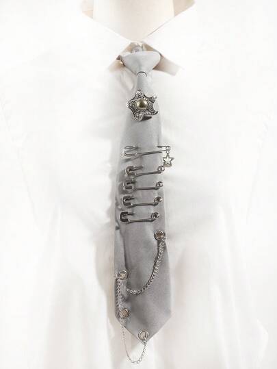 1pc Women's Star Safety Pin Chain Gray JK Uniform Tie-Free Accessory, Suitable For JK Uniform Atmosphere COS Decoration