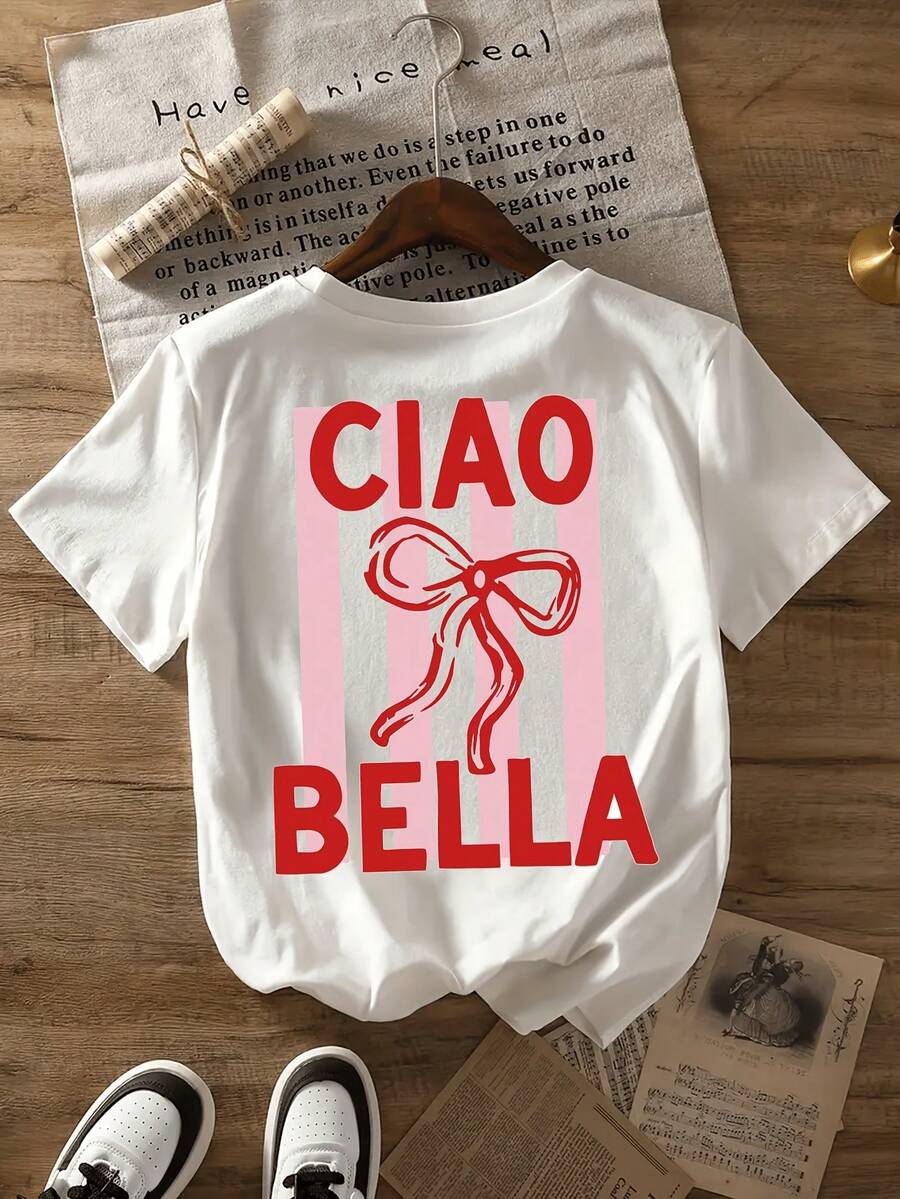 Plus Size - Plus Size - Spring And Summer Women'S Casual Plus-Size Short-Sleeve Round-Neck T-Shirt, Comfortable And Loose With A CIAO BELLA Print  Ropa Mujer - White - View 1