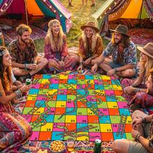 Snakes And Ladders Game Mat, Colorful Bohemian Style Polyester Material Game Pad, Washable Tablecloth, Suitable For Family Game Nights, Parties, Home Decor, Reusable, Multiple Sizes Available - AKUAN - View 8