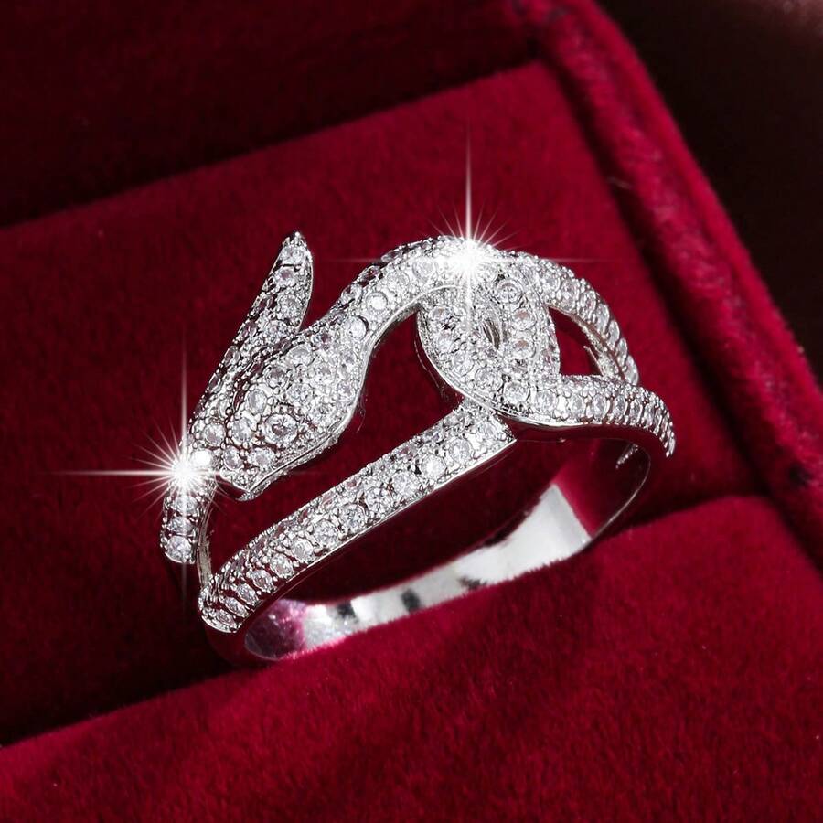 1pc Snake Design Cubic Zirconia Inlaid Ring For Women - Multicolor - View 1