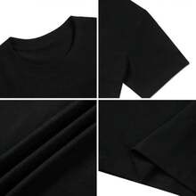 2026 new pure cotton T-shirt  playeras de hombre  playeras de mujerCamiseta de mujer de manga corta, cuello redondo, estampado de banda, suelta y casual, de mezcla de algodón, adecuada para el verano - Negro - Ver 5